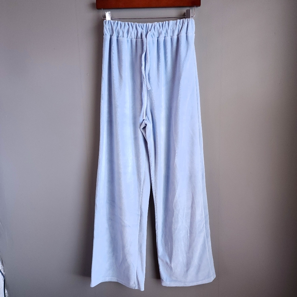 Stylenanda Soft Velvet Wide Leg Pull on Pants Sky Blue
